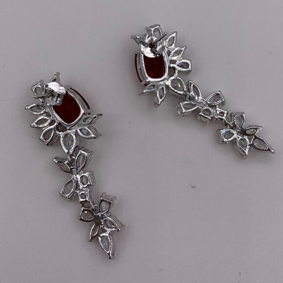 Earring, NWOT, solid 925 sterling, large lab ruby, articulated 1&1/2 in. drop, - Picture 6 of 17